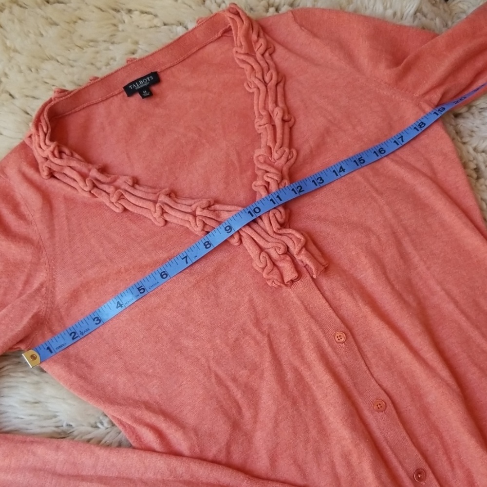 Talbots Ruffled V Neck Button Down Cardigan - Picture 6 of 7